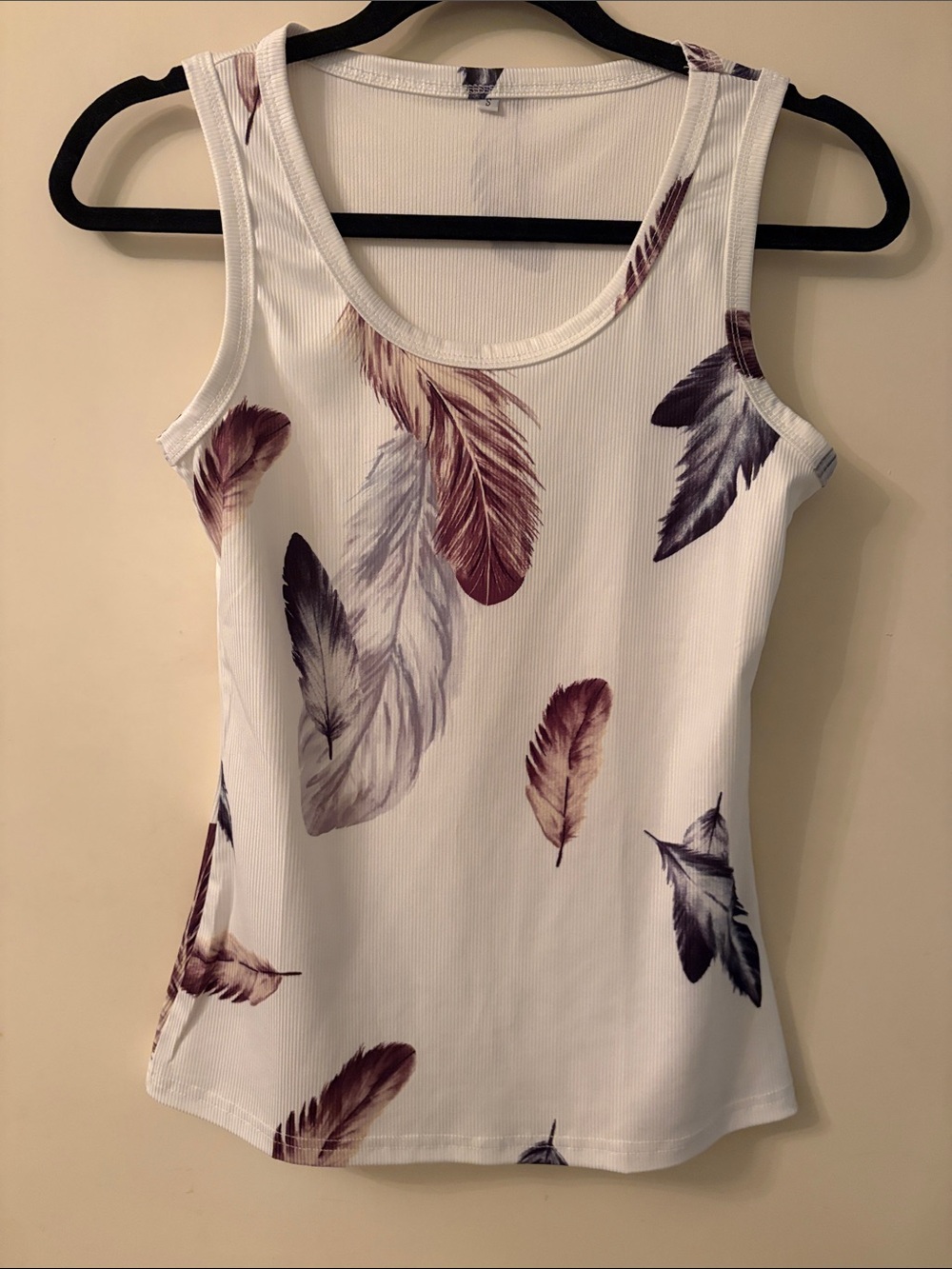 Native White Tank Top with brown and charcoal Feather Print